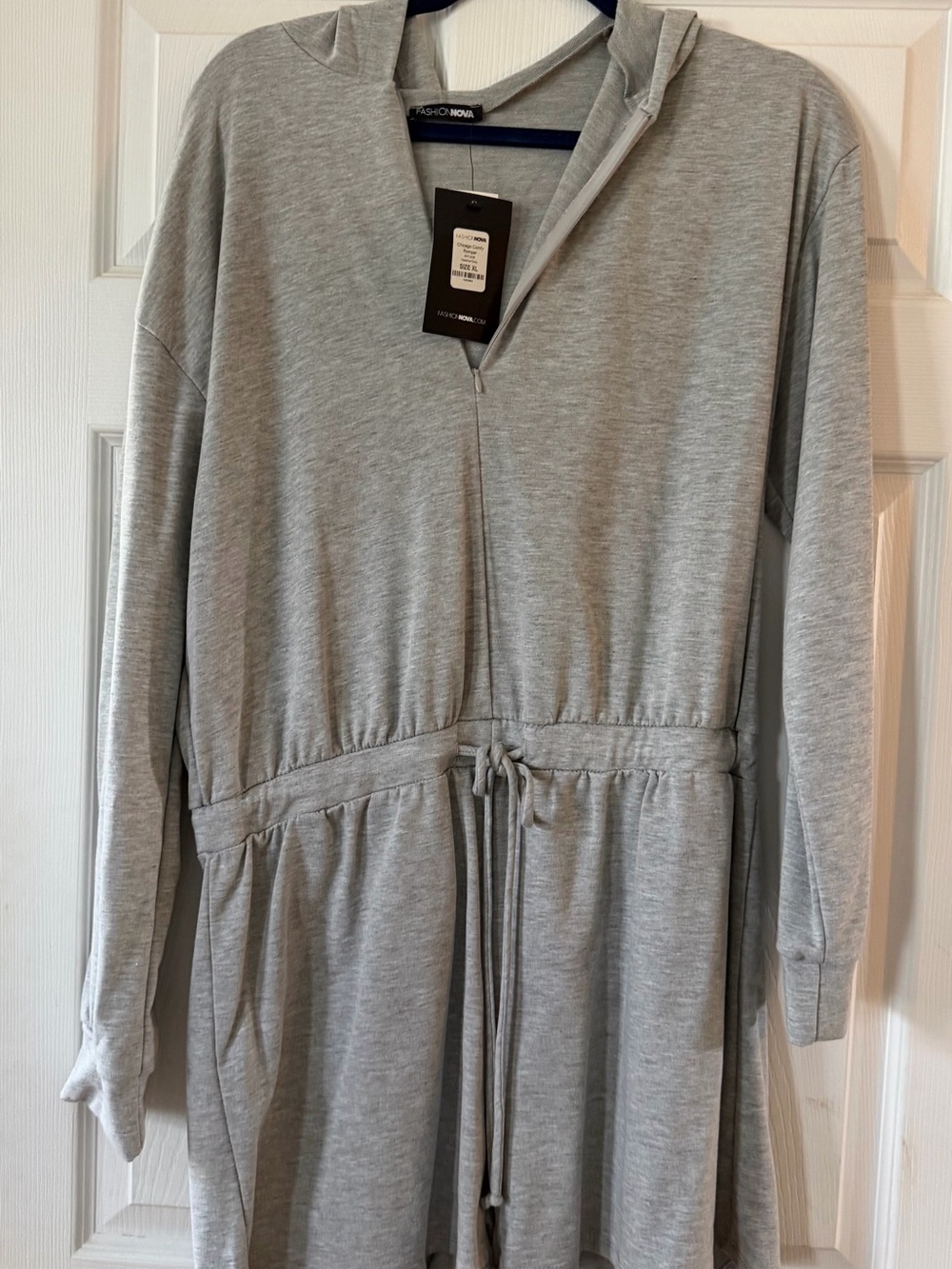 Fashion Nova Women’s Gray Hooded Drawstring One-Piece